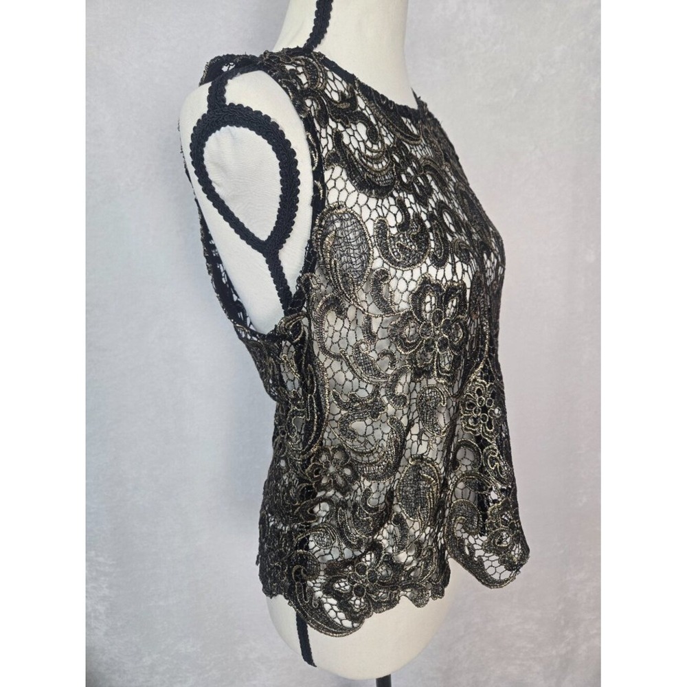 Sans Souci Top Love Letter Collection Elegant Black Lace & Gold Evening Top L‎